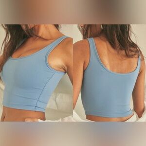 Klassy Network Scoop Neck Brami Crop Top in Blue - S
